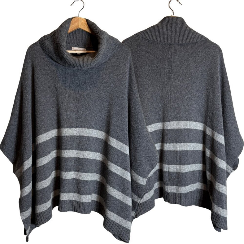 Banana Republic Wool Cowl Neck Striped Sweater Poncho Women's Small Gray NWOT